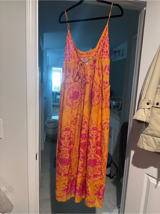 FARM Rio Dresses & Skirts - FARM Rio Orange Maxi Dress with Pink Floral Print